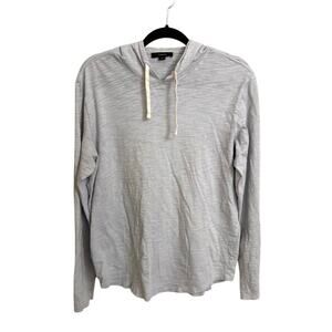 Vince Hoodie Mens M Slub Popover Lightweight Cotton Shirting Blue Long Sleeve